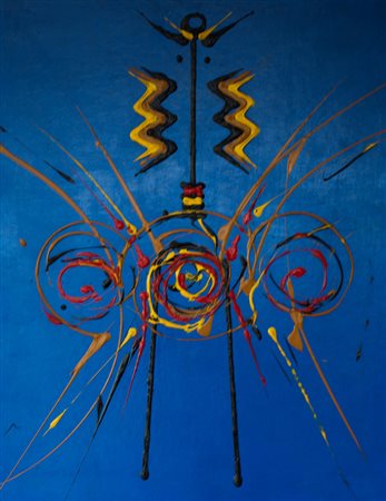 Roberto Crippa, Milano 1921 - Bresso 1972, Totem, 1970, Olio su masonite, cm....