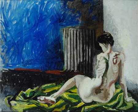 Renato Guttuso, Bagheria 1912 - Roma 1987, Nudo, 1960, Olio su tela, cm....