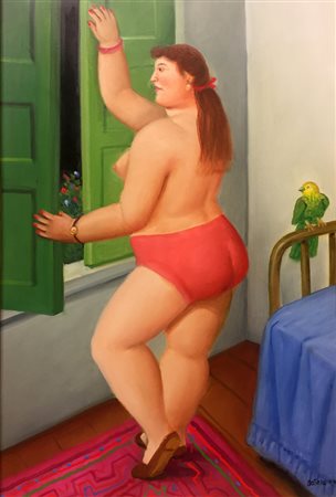 Fernando Botero, Medellin (Colombia) 1932 - 0, Donna alla finestra, Olio su...
