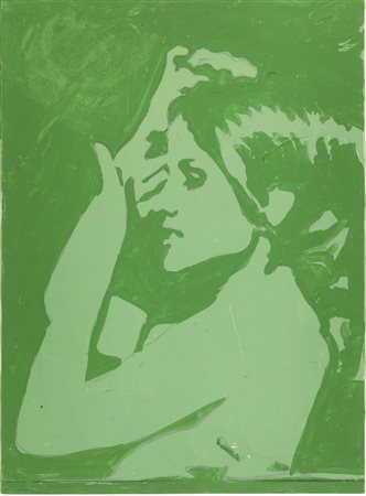 GIOSETTA FIORONI(Roma 1932)Ragazza TVsmalto e acrilico su tela, cm 70x50sul...