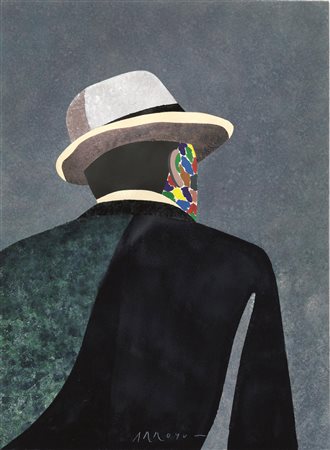 EDUARDO ARROYO(Madrid 1934)Figura maschile di spalletempera, gouache e china...