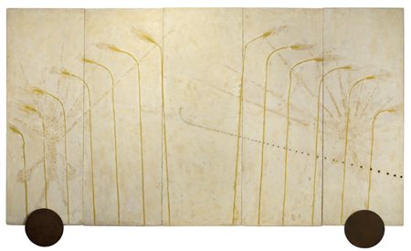 ENZO CUCCHI(Morro d'Alba 1949)Muro granoencausto su cemento, intarsi in ferro...