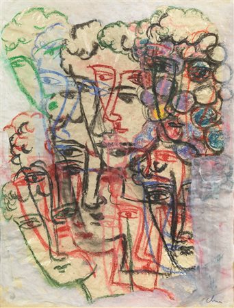 SANDRO CHIA(Firenze 1946)Composizionetecnica mista su carta di riso, cm...