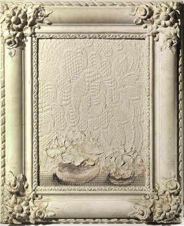 EZIO GRIBAUDO(Torino 1929)Natura mortaolio su tessuto applicato su tavola, cm...