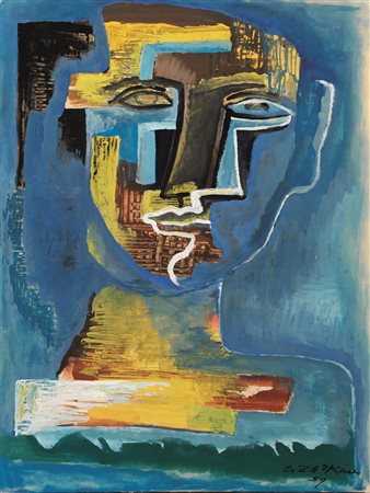 OSSIP ZADKIN(Vitebsk 1890 - Neuilly-sur-Seine 1967)Ritrattogouache e tempera...