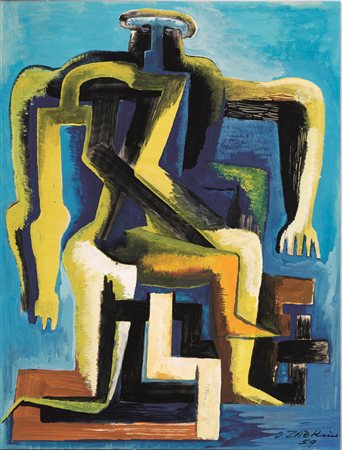 OSSIP ZADKIN(Vitebsk 1890 - Neuilly-sur-Seine 1967)Figuragouache e tempera su...