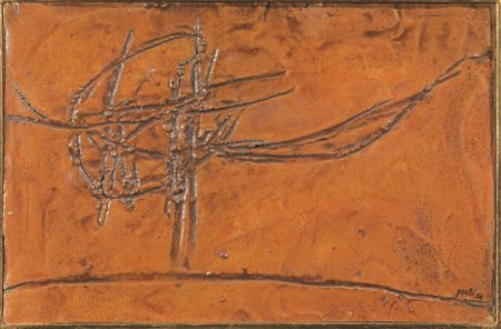 ACHILLE PERILLI(Roma 1927)Senza titolotecnica mista su pannello in legno, cm...