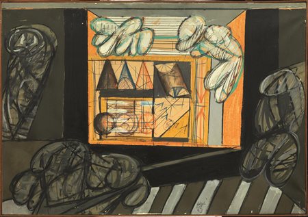 CONCETTO POZZATI(Vo' Vecchio 1935)Composizioneolio, tempera e pastello su...