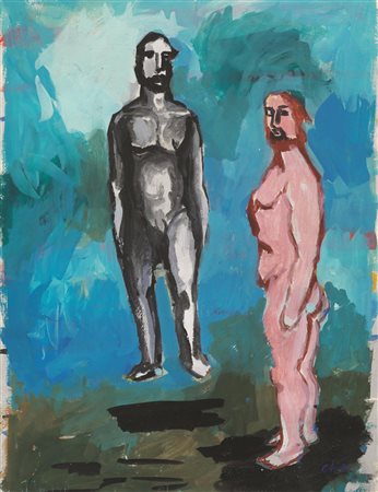 SANDRO CHIA(Firenze 1946)Due uominitempera su cartone, cm...