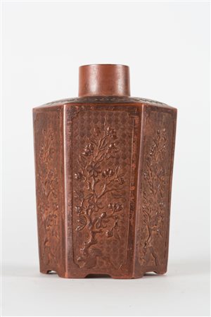 Arte Cinese Vasetto esagonale o scatola da the in terracotta yixing Cina,...