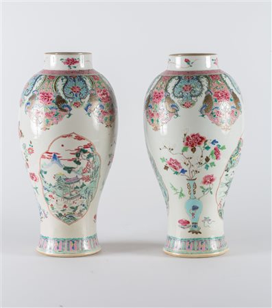 Arte Cinese Coppia di vasi in porcellana smaltata nei colori della famiglia...