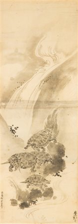 Arte Cinese Dipinto su carta raffigurante delle tartarughe Cina, dinastia...