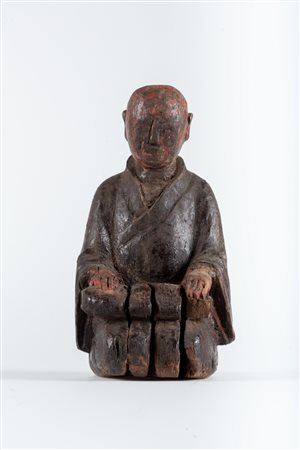 Arte Cinese Scultura in legno raffigurante un musicista Cina, regno di Chu,...