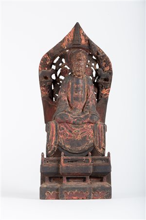 Arte Cinese Scultura in legno policromo con base su più livelli Cina,...