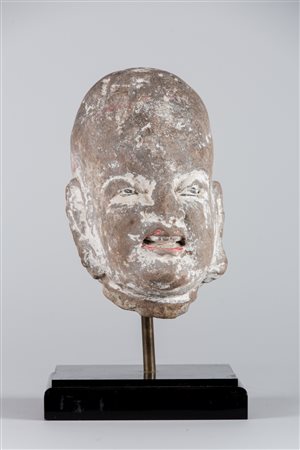 Arte Cinese Testa in pietra raffigurante un Lohan Cina, dinastia Song, 960 -...