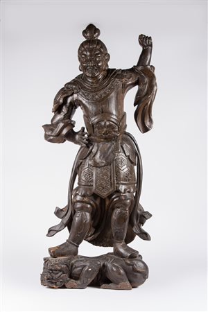 Arte Giapponese Statua in legno raffigurante Lokapala Giappone, tardo XIX-XX...
