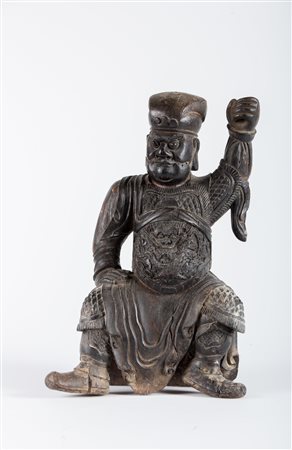 Arte Cinese Scultura in legno raffigurante Guandì Cina, dinastia Ming, XV...