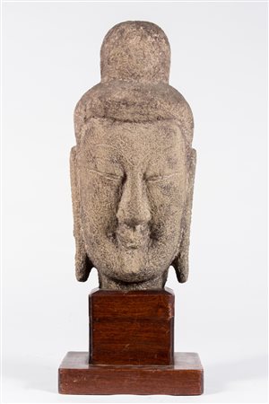 Arte Cinese Testa in pietra raffigurante Buddha nello stile delle grotte di...