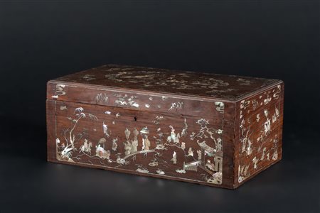 Arte Cinese Scatola in legno intarsiato in madreperla Cina Meridionale, XIX...