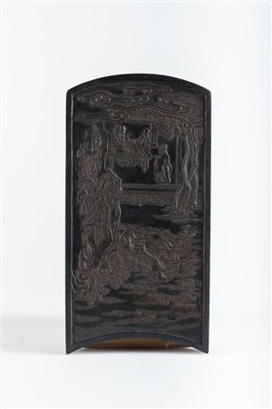 Arte Cinese Pietra da inchiostro decorata con letterati in uno studio in...