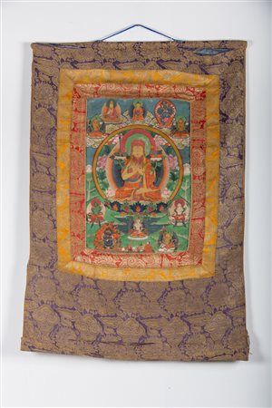 Arte Cinese Thangka Cino/tibetana raffigurante Tsong-khapa Tibet, inizio XIX...