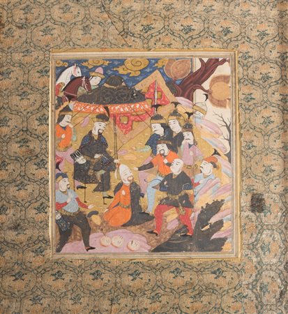 Arte Islamica Miniatura raffigurante un accampamento Iran, dinastia Safavide,...