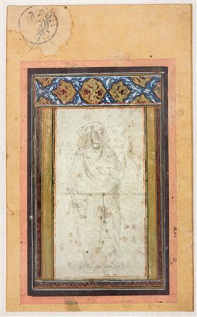 Arte Islamica Miniatura di donna in lapis su carta Iran, XIX secolo . -. Cm...
