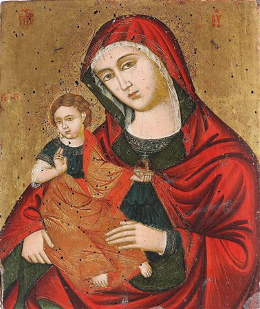 ARTISTA VENETO - CRETESE DEL XVII SECOLO Madonna col Bambino. Tempera su...