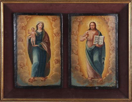 ARTISTA DEL XVII SECOLO. Coppia di formelle. Cristo e Madonna col bambino....