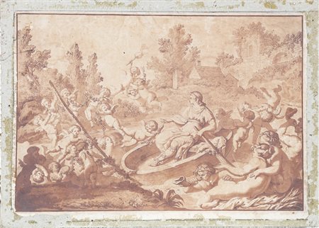 ARTISTA FRANCESE DEL XVIII SECOLO Barca con putti. Sanguigna su carta . Cm...