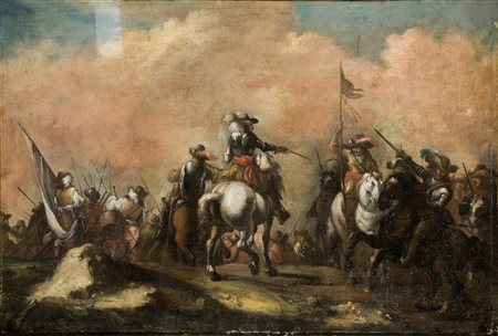 MARINI ANTONIO MARIA (1668 - 1725) Attribuito a. Coppia di battaglie. . Olio...