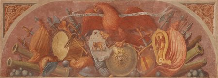 ARTISTA LOMBARDO DEL XVIII SECOLO Lunetta contenente trofei d'arme e...