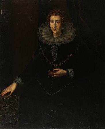 ARTISTA DEL XVII SECOLO. Ritratto di nobildonna con libro. Olio su tela. Cm...