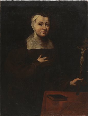 ARTISTA DEL XVII SECOLO. Ritratto di monaca con crocefisso. Olio su tela. Cm...