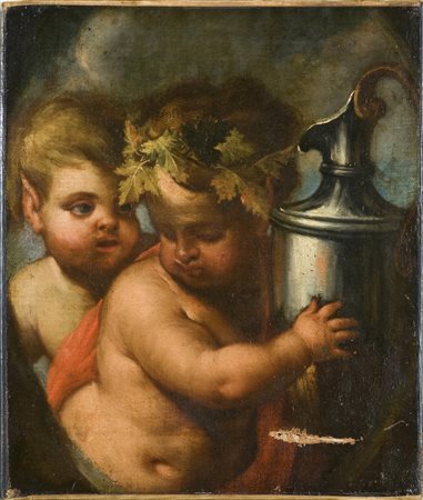 ARTISTA NAPOLETANO DEL XVII SECOLO Coppia di bacchini con coppa. Olio su...