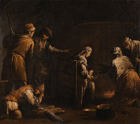 ARTISTA VENETO DEL XVII SECOLO Scena d'interno. . Cm 50,00 x 45,00. ARTISTA...