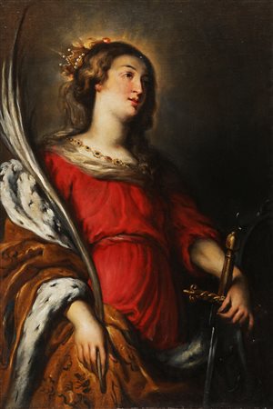 ARTISTA DEL XVIII SECOLO Santa Caterina d'Alessandria. Olio su tela. Cm 56,00...