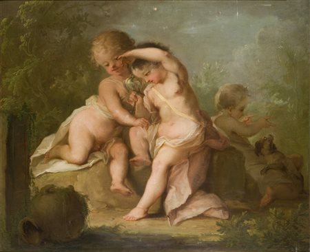 SCUOLA FRANCESE DEL XVIII SECOLO Gioco di putti. Olio su tela. Cm 105,00 x...