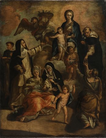 SOLIMENA FRANCESCO (1657 - 1747) Ambiente di. Madonna del Rosario. Olio su...