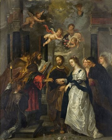 ARTISTA FIAMMINGO DEL XVII SECOLO Matrimonio della Vergine. . Olio su rame....