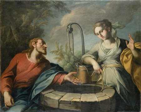 ARTISTA VENETO DEL XVIII SECOLO Samaritana al pozzo. . Olio su tela. Cm...