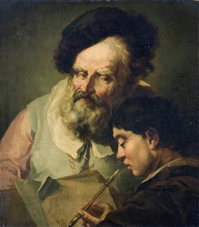 ARTISTA VENETO DEL XVIII SECOLO Il maestro e l'allievo. . Olio su tela. Cm...