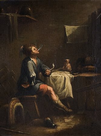 DIZIANI GASPARE (1689 - 1767) Attribuito a. Fumatore e Macellaio. Olio su...
