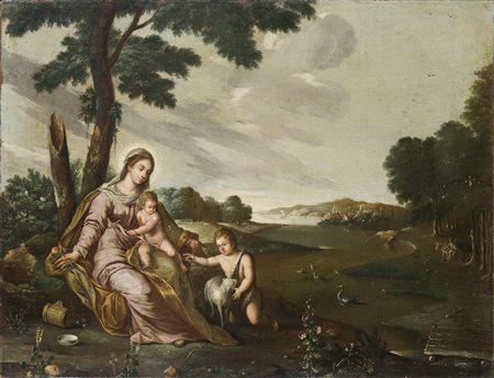 ARTISTA DEL XVII SECOLO. Madonna con Bambino e San Giovannino in un...