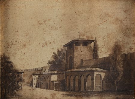 ANONIMO DEL XIX SECOLO Veduta di Porta alla Croce, Firenze. . Acquerello su...