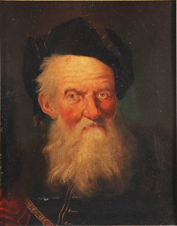 ARTISTA DEL XIX SECOLO Ritratto di uomo con cappello. Olio su carta su...