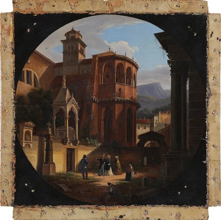 MOJA FEDERICO (1802 - 1885) Chiesa. . Olio su tela. Cm 26,00 x 26,00. MOJA...