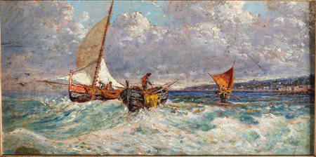 CARELLI GABRIELE (1820 - 1900) Marina. . Olio su tavola. Cm 35,00 x 21,00....