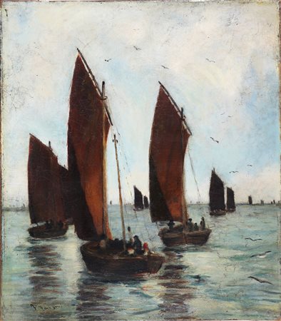 MINOZZI FILIBERTO (1887 - 1936) Barche. Olio su tela . Cm 35,00 x 41,00....