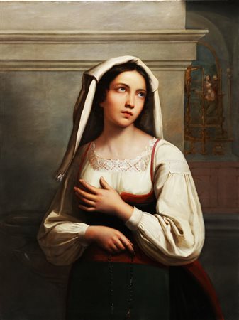 ARTISTA LOMBARDO DEL XIX SECOLO La devota. Olio su tela. Cm 75,00 x 100,00. ....